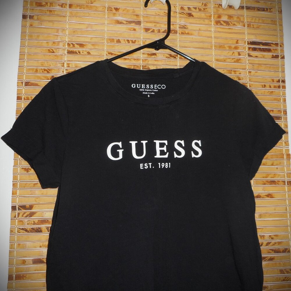 Guess Cuffed Short Sleeve Black 100% Organic Cotton T-Shirt *Tag Size: S - Picture 3 of 6